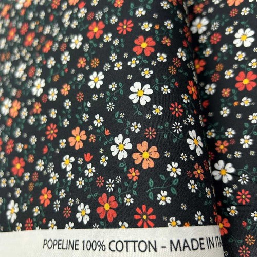 Tessuto cotone nero fiorellini - cotone,